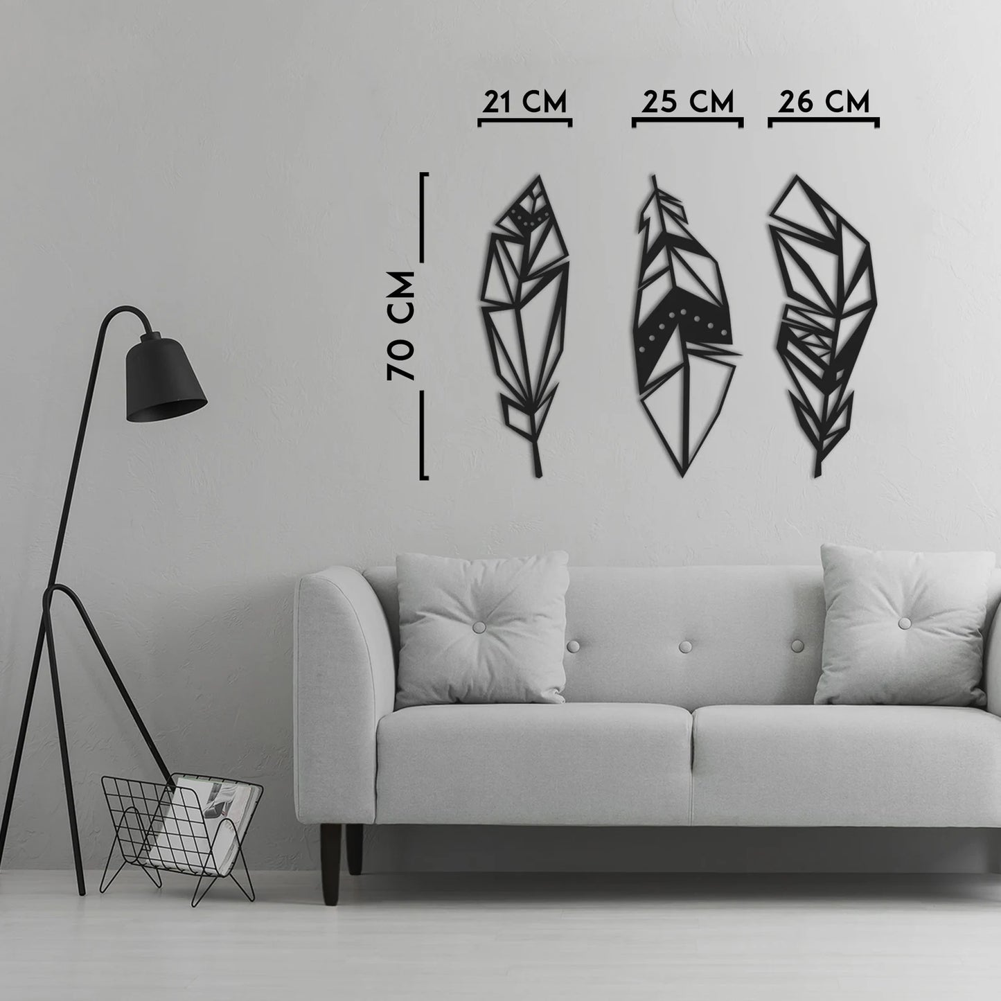 Metal Feather Wall Hanging – Geometric Style (3Pcs)