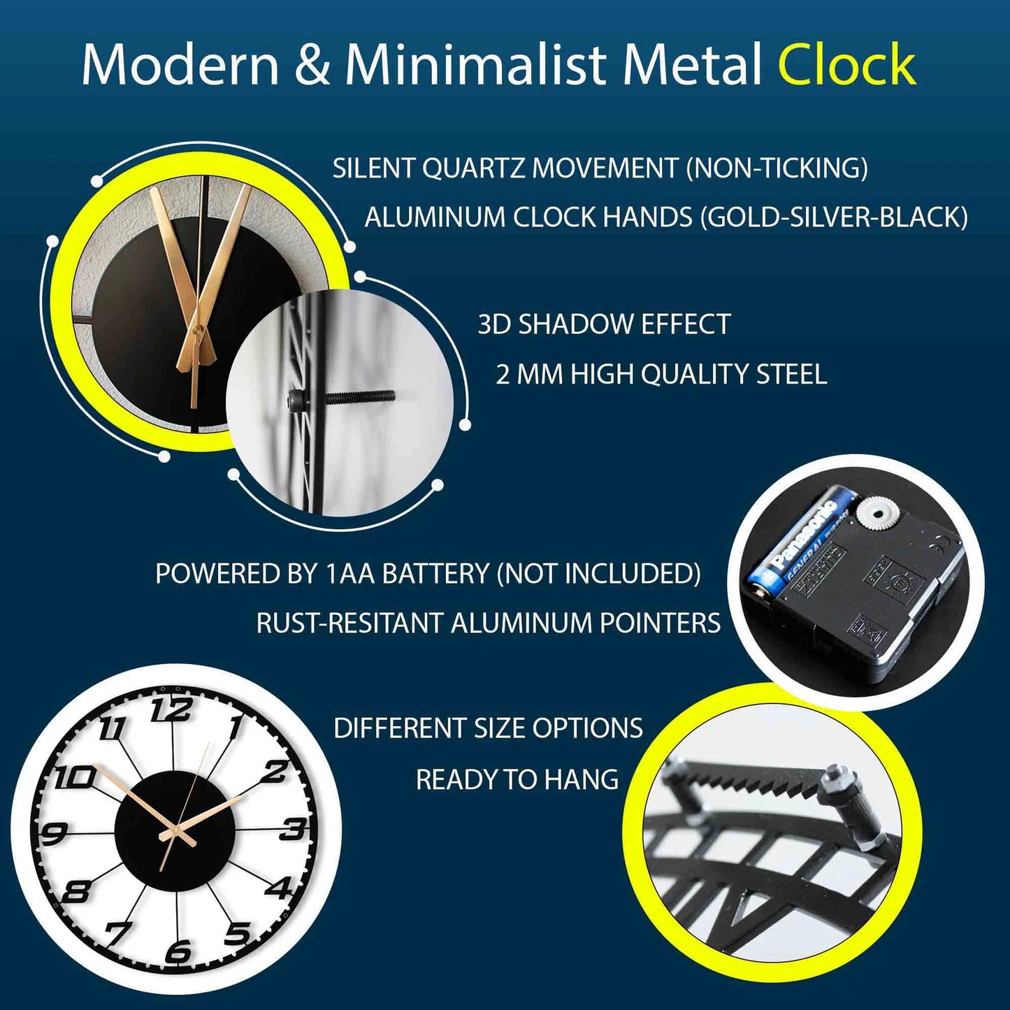 Minimalist Metal Wall Clock – Modern Numerals Wall Timepiece for Contemporary Decor