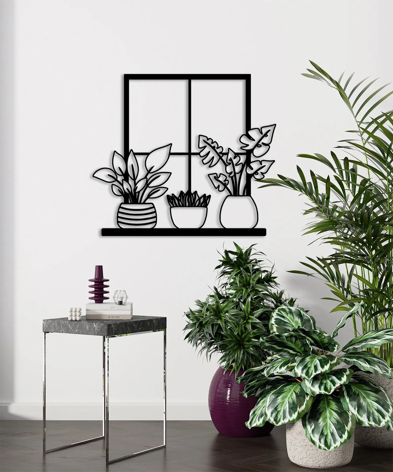 Flower and Window Metal Wall Art