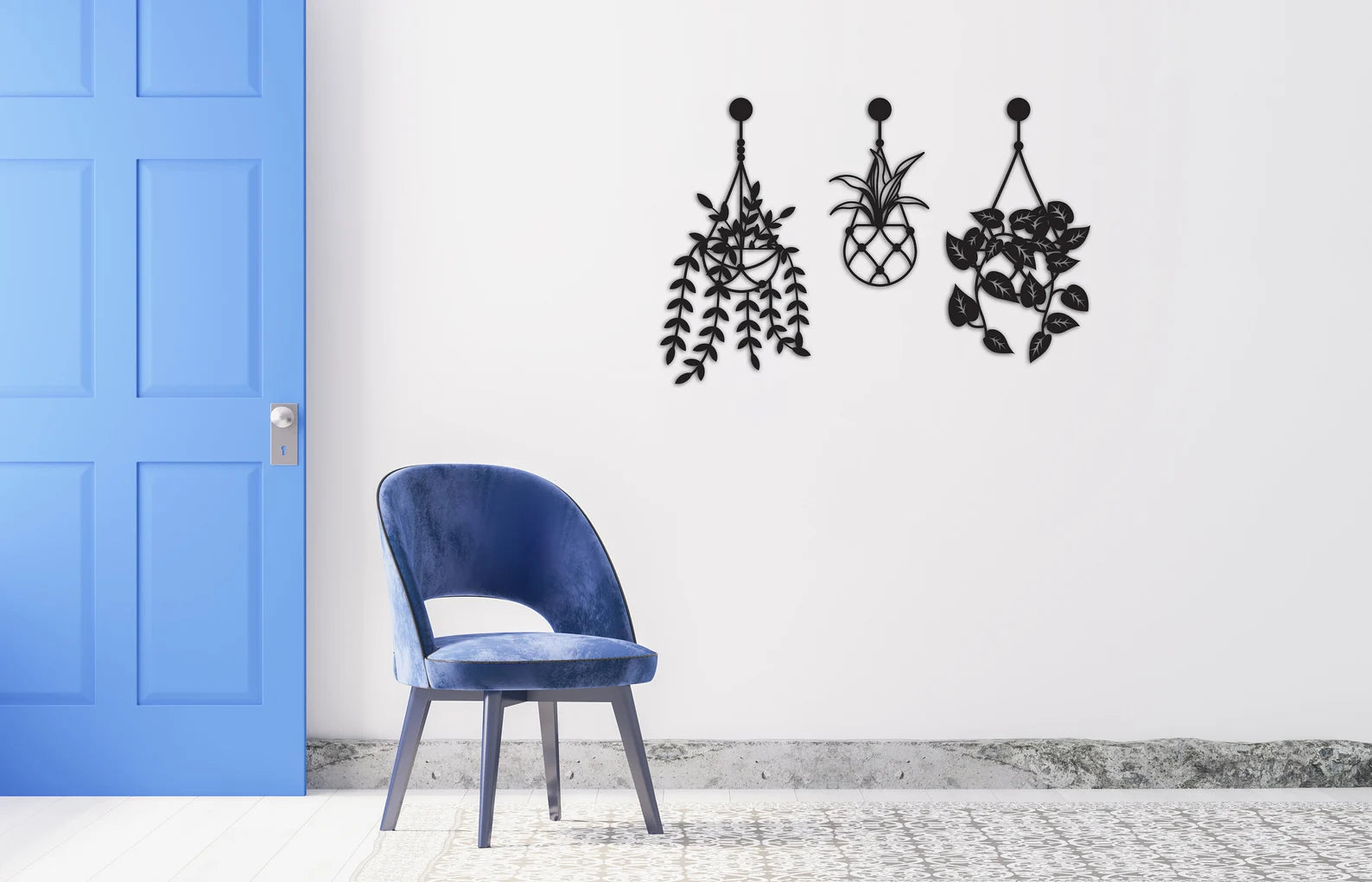 Set of 3 Flower Wall Hangings - Metal Art