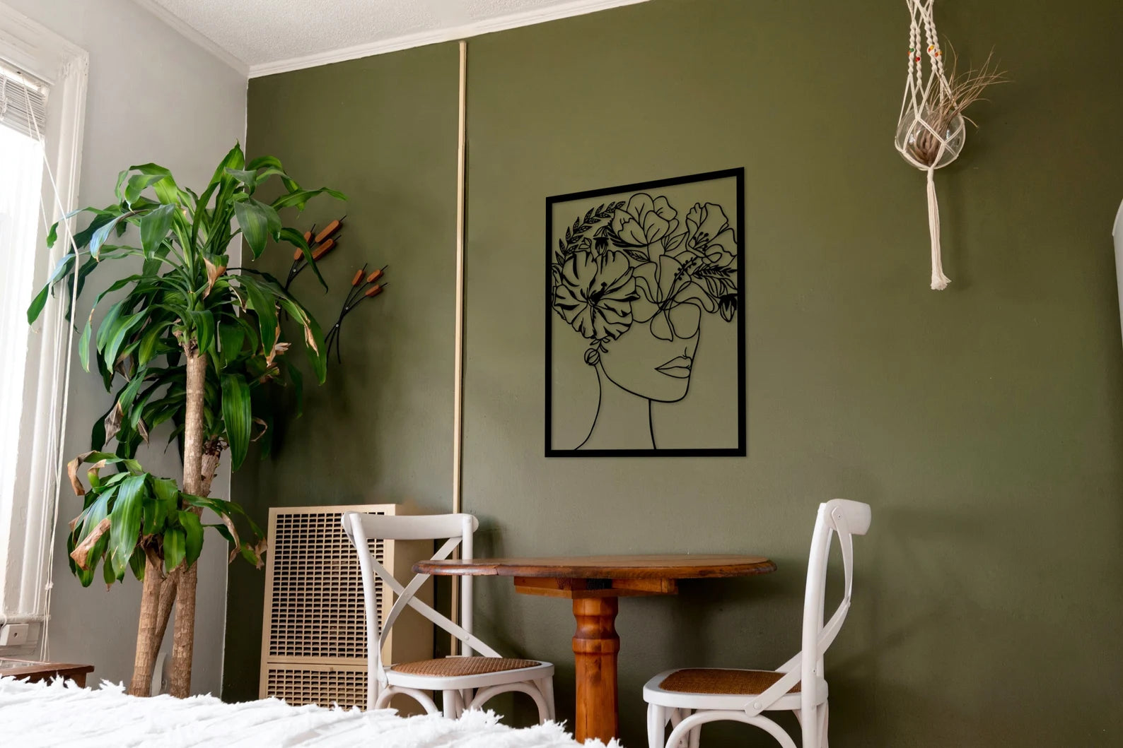 Abstract Woman Face Wall Art- Floral Metal Design