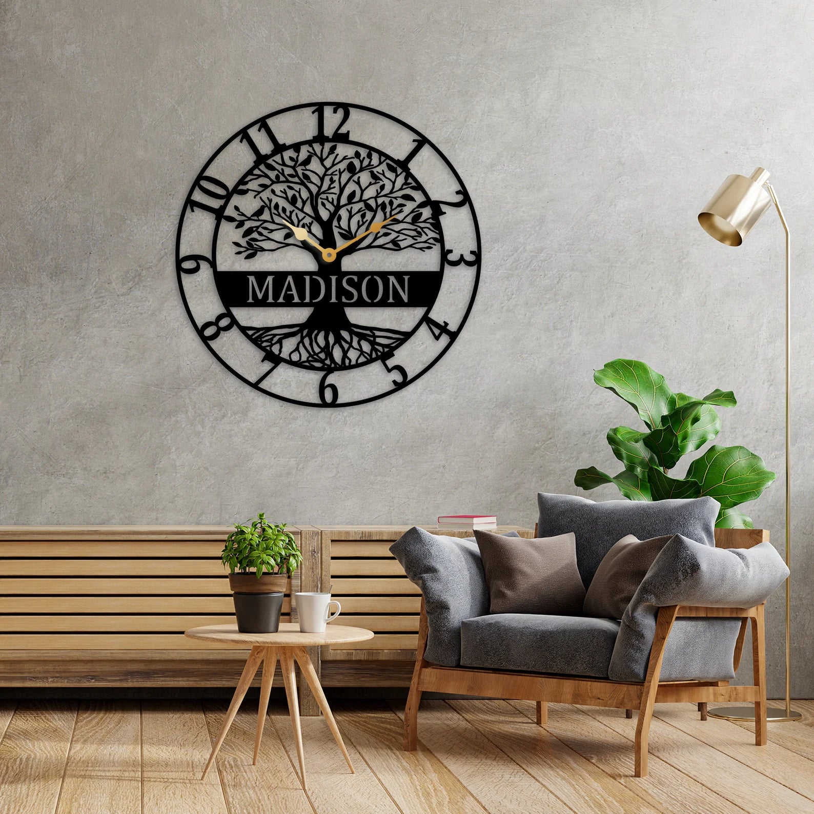 Custom Wall Clock – Engraved Family Name Decor