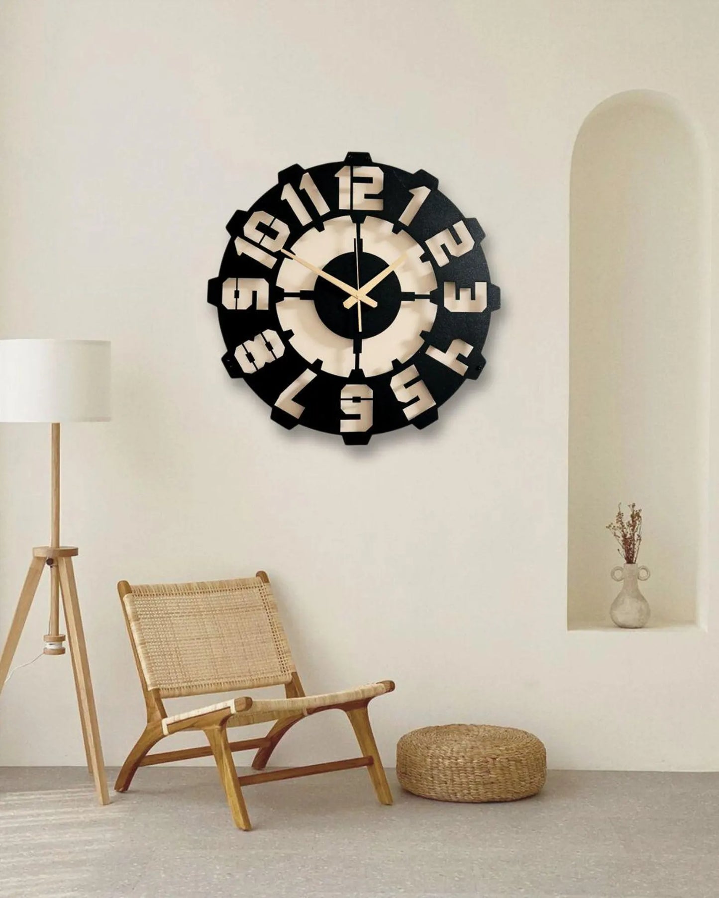 Minimalist Black Metal Wall Clock – Extra Large Geometric Number Design