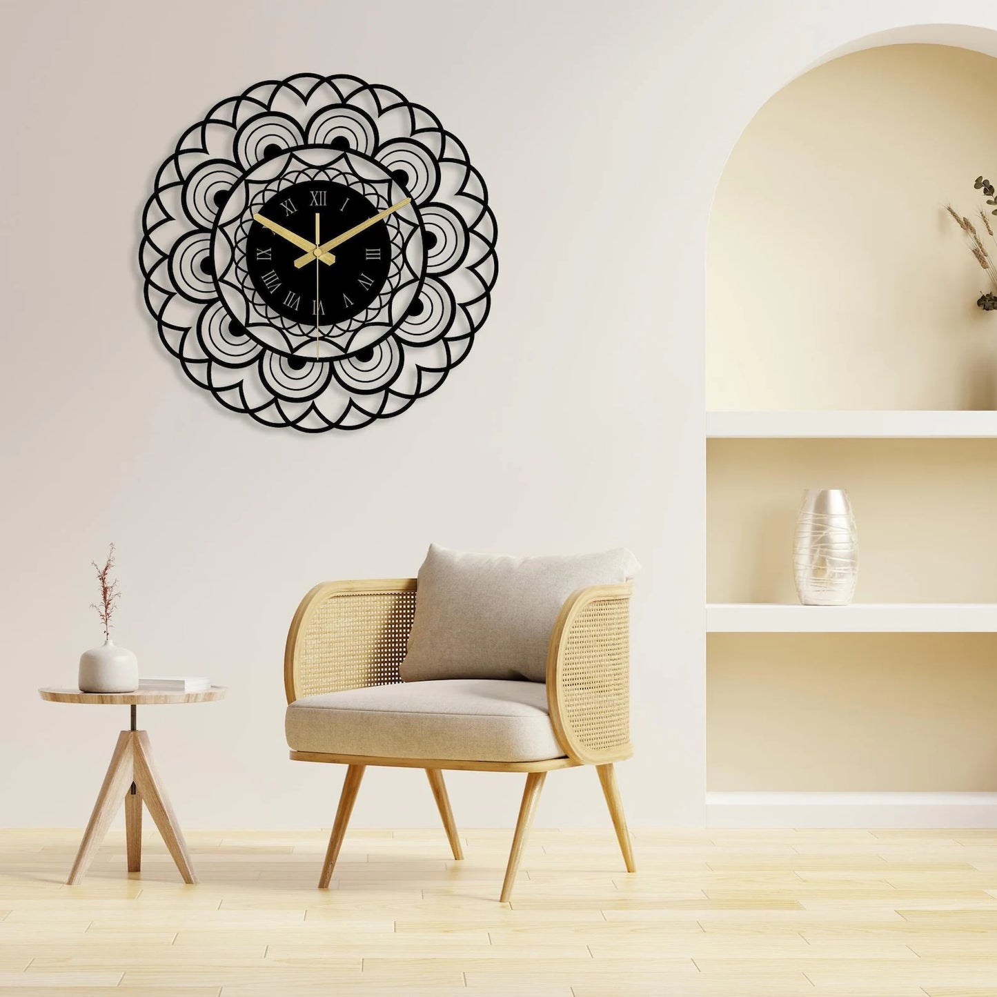 Boho Mandala Wall Clock - Silent Metal Decor