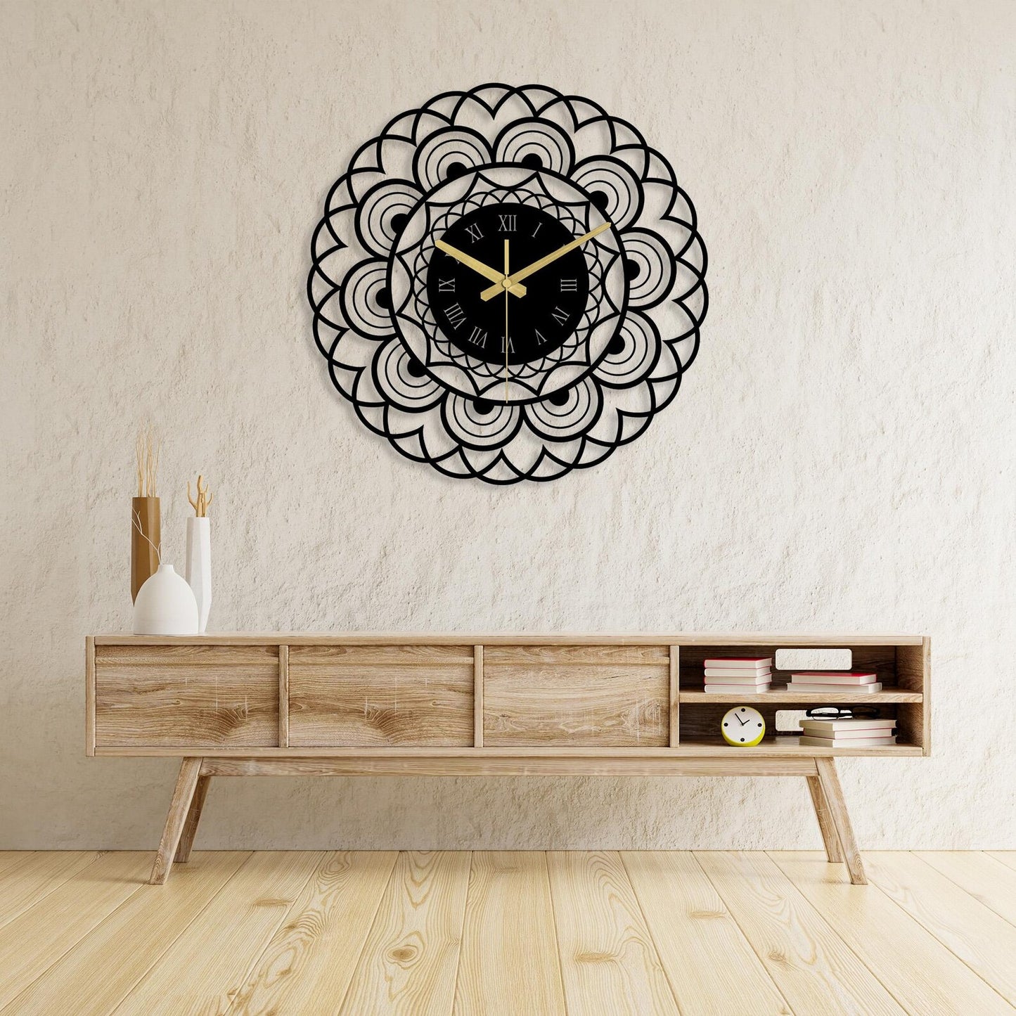 Boho Mandala Wall Clock - Silent Metal Decor