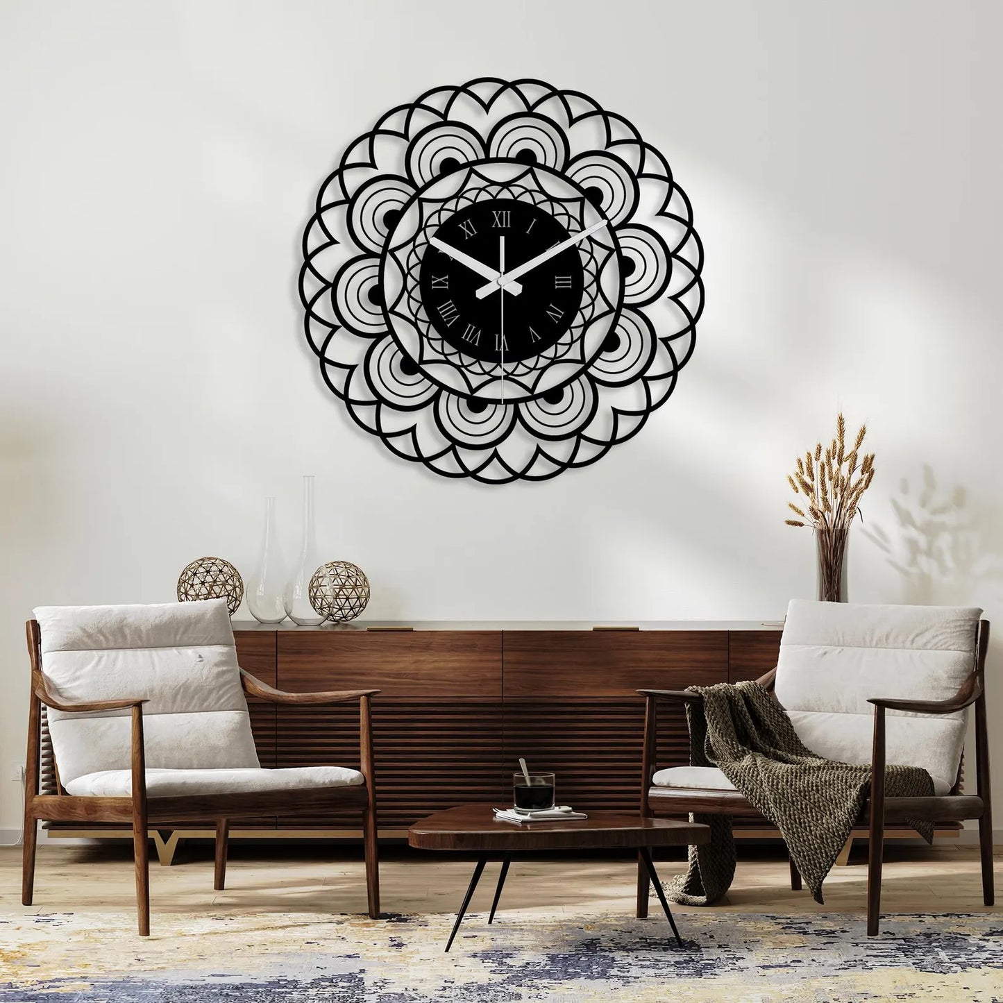Boho Mandala Wall Clock - Silent Metal Decor