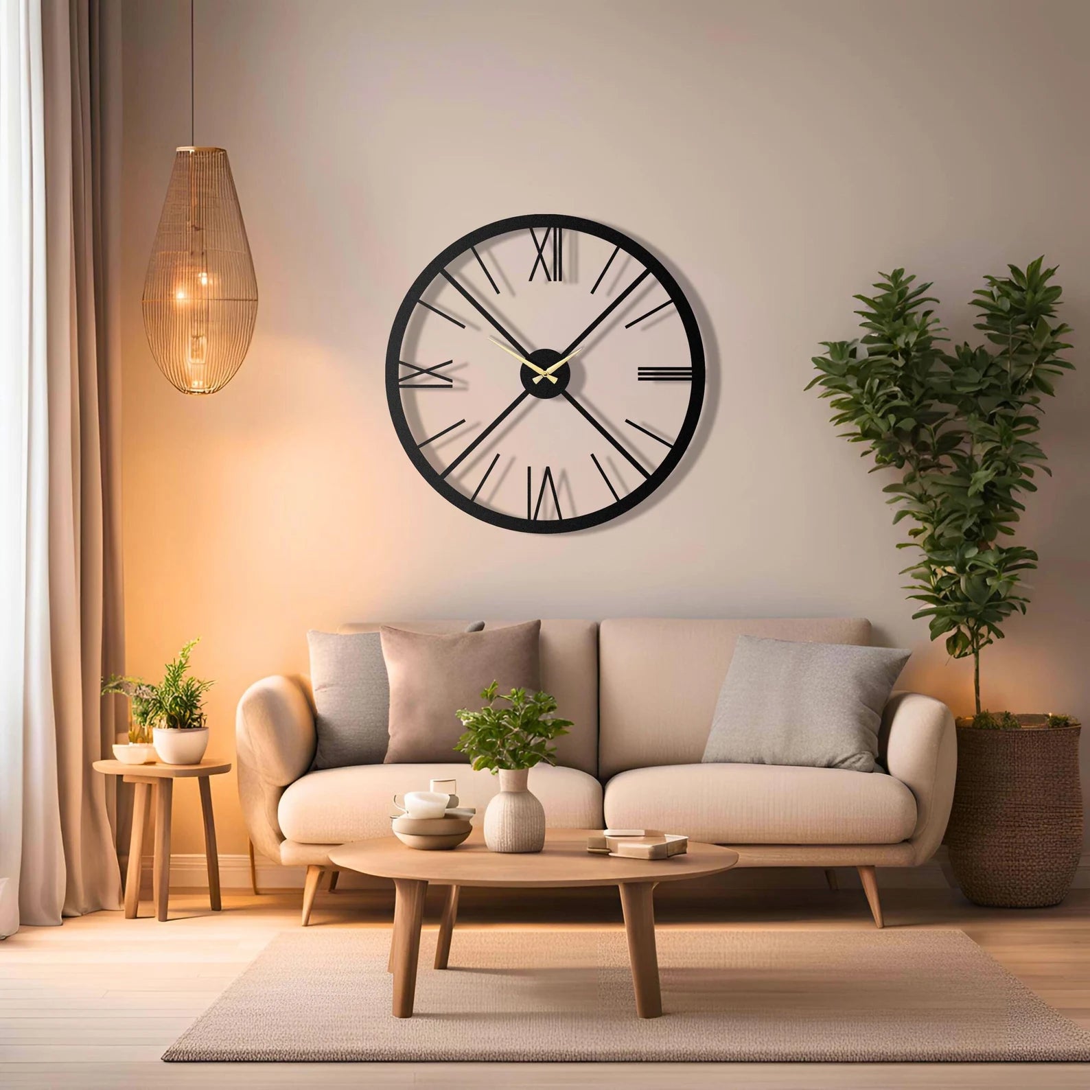 Extra Large Metal Wall Clock – Roman Numerals Decor