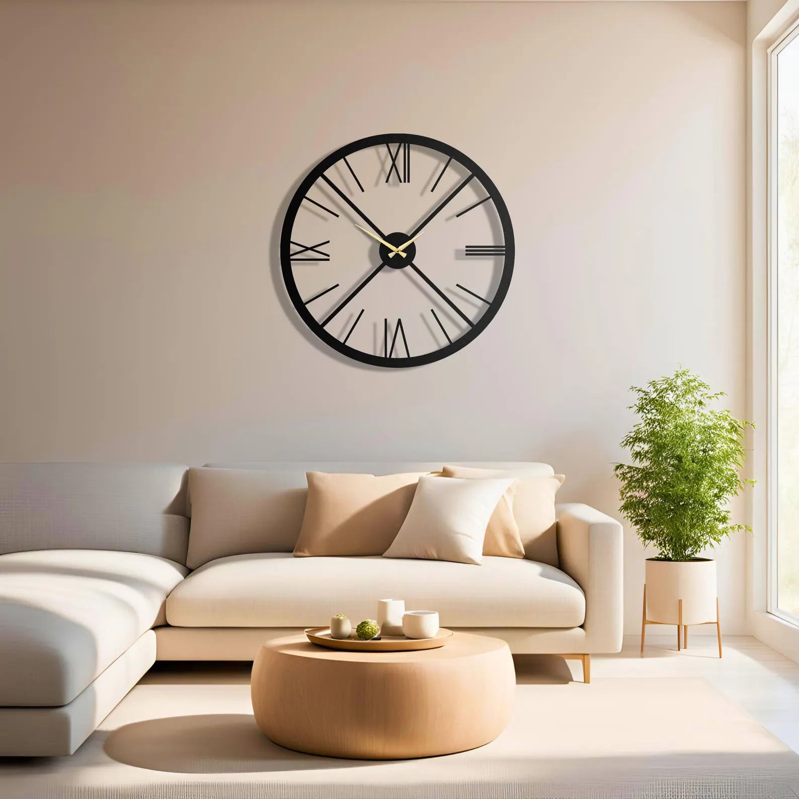 Extra Large Metal Wall Clock – Roman Numerals Decor
