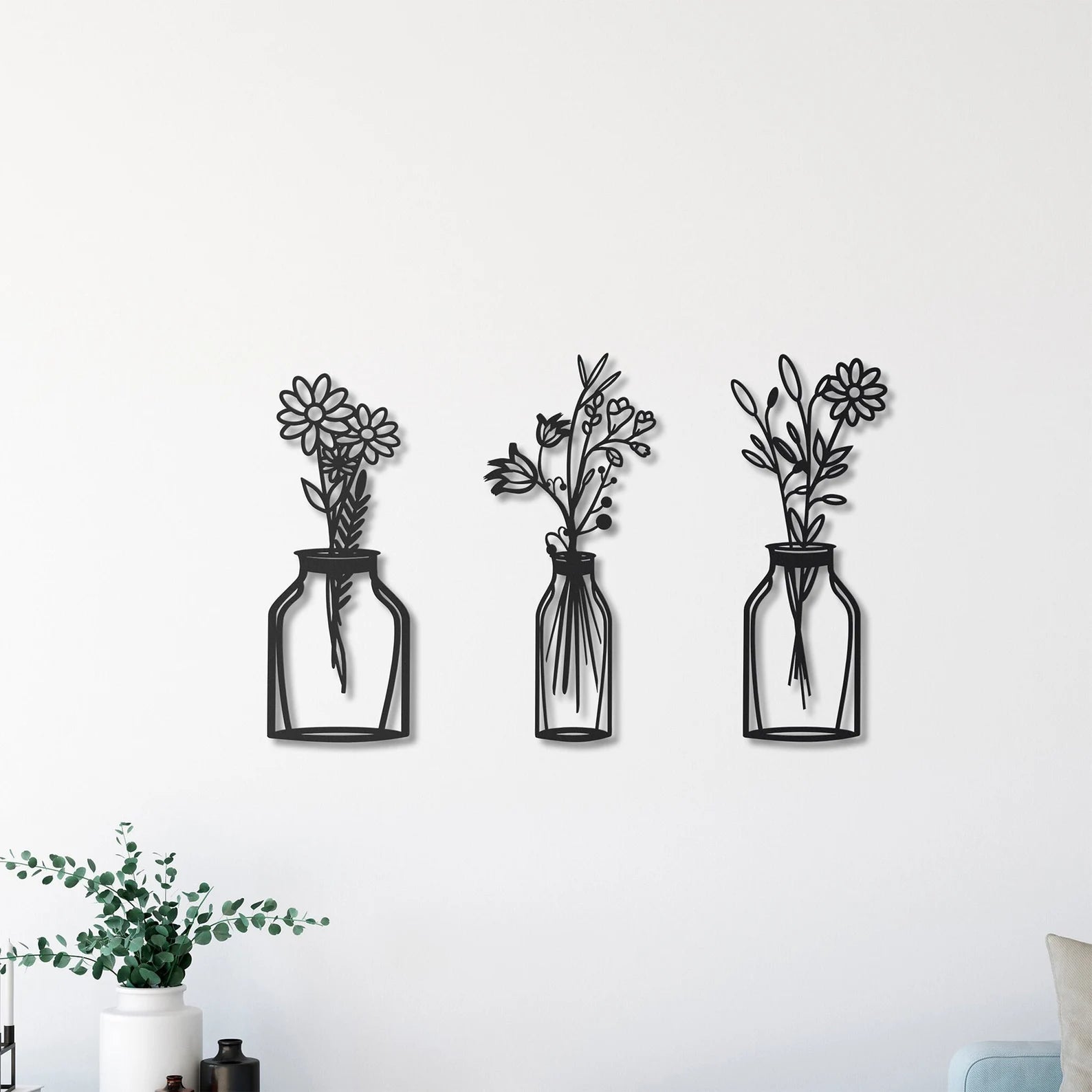 Floral Metal Wall Hanging – 3-Panel