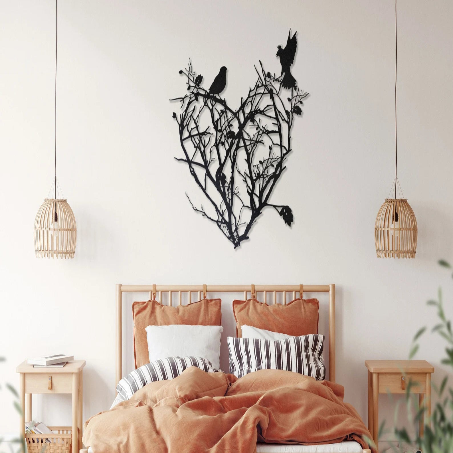 Metal Love Birds Wall Plaque – Heart Shaped Decor