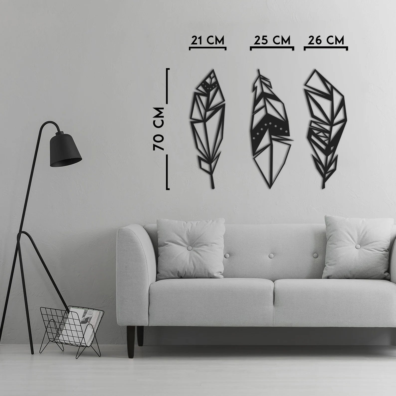 Geometric Metal Feather Wall Hanging (3Pcs)