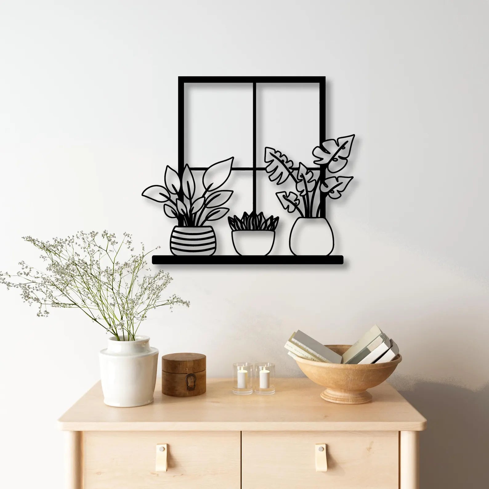 Flower and Window Metal Wall Art
