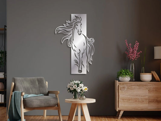 Minimalist Horse Metal Wall Hanging – Rustic Home Decor