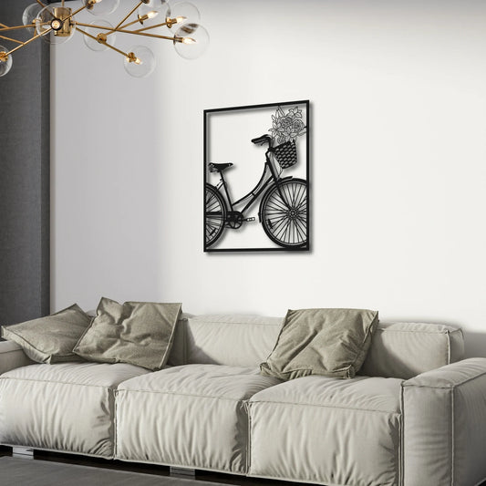 3D Bicycle Metal Wall Art with Flower Basket – Home & Office Decor