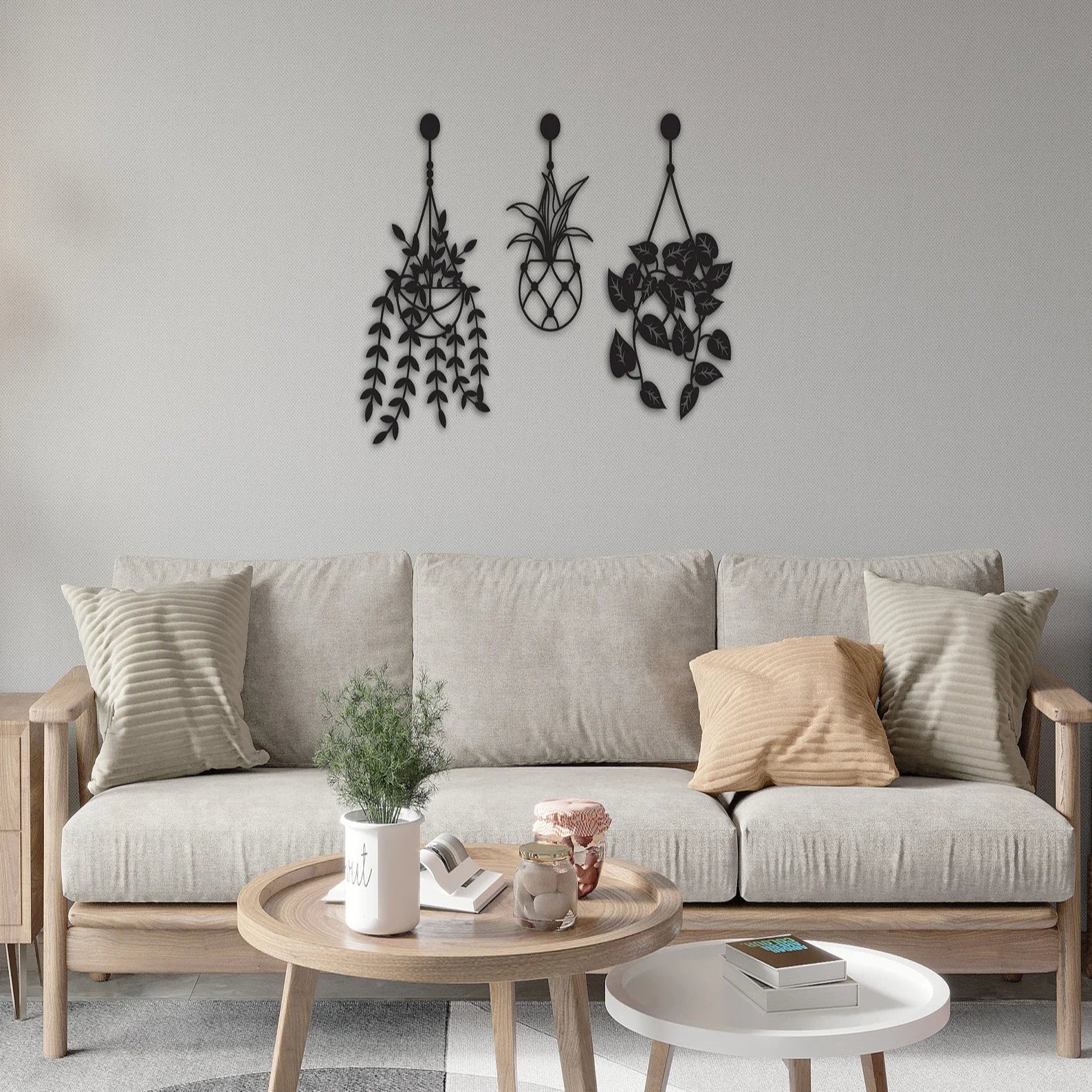 Set of 3 Flower Wall Hangings - Metal Art