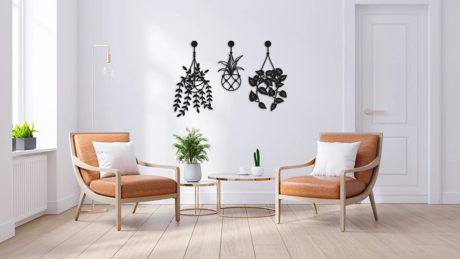Set of 3 Flower Wall Hangings - Metal Art