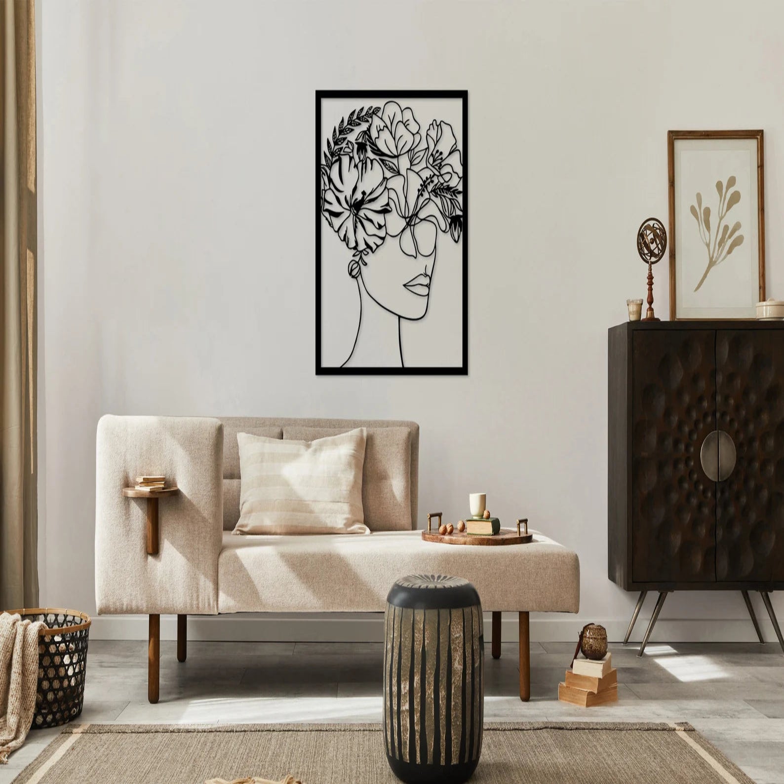 Abstract Woman Face Wall Art- Floral Metal Design