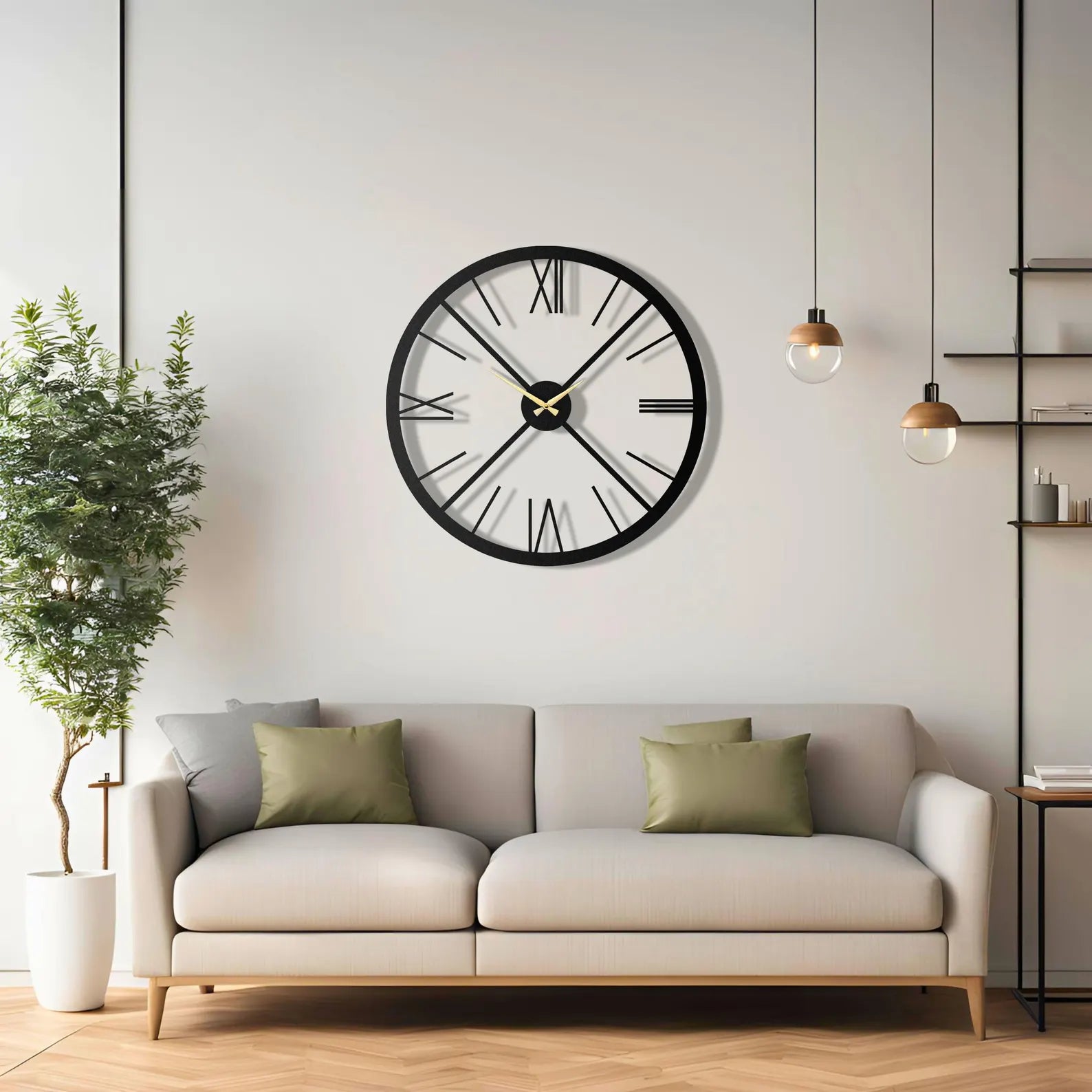 Extra Large Metal Wall Clock – Roman Numerals Decor