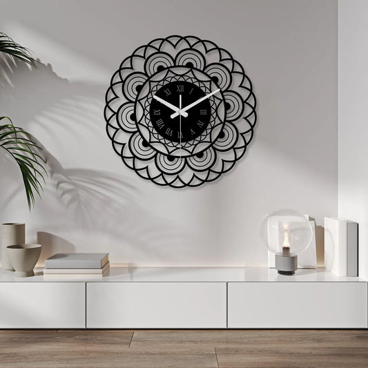 Boho Mandala Wall Clock - Silent Metal Decor