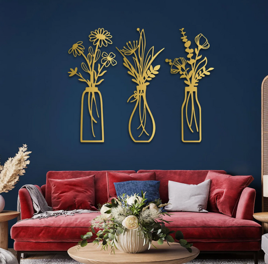 Floral Metal Wall Hanging – 3 Panels