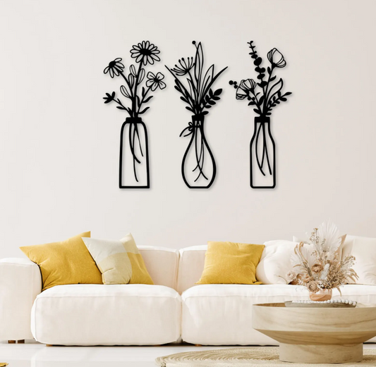 Floral Metal Wall Hanging – 3 Panels
